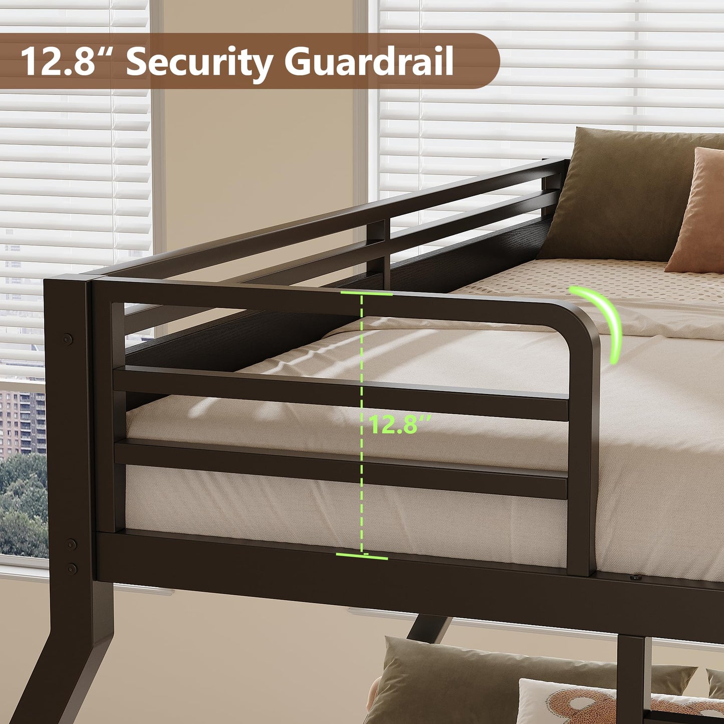 Feonase Bunk Beds Twin Over Full Size, Heavy Duty Metal Bunk Beds with Safety Guardrail & Ladders, Steel Loft Bed Frame for Teens and Adults, Apartment or Dorm, Noise Free & Easy Assembly, Retro