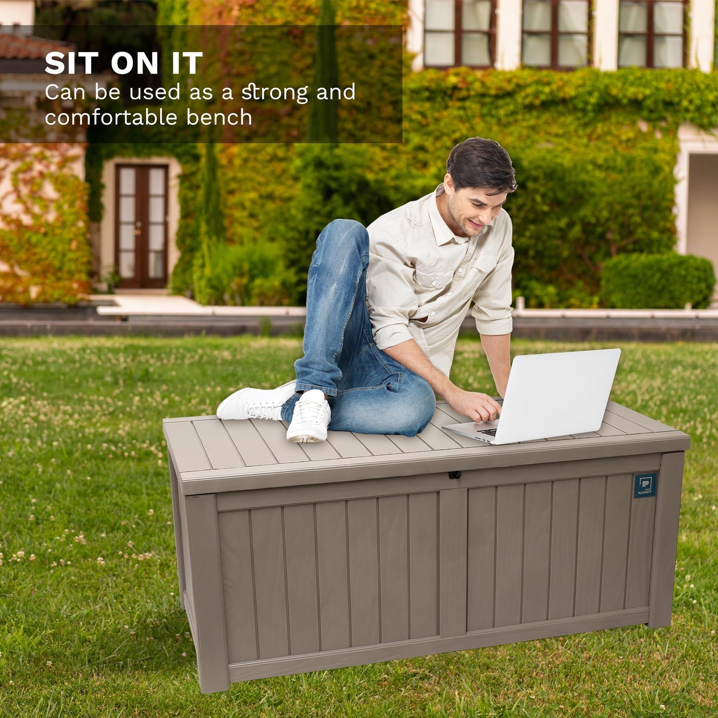 Large Outdoor Storage Box, 230 Gallon Deck Boxes Outdoor, Durable Resin Waterproof Deck Box for Patio Furniture Outdoor Cushions Garden Tools and Pool Storage (Light Brown, 230 Gallon)