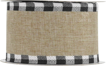 MEEDEE Burlap Christmas Ribbon - Wired 2.5 Inch Plaid with Black & White Edging | 10 Yards for Trees & Wreaths