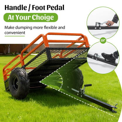 1500LBS Capacity 15 Cubic Feet Dump Cart Trailer, Heavy Duty Tow Behind Hauling Wagon with Dual Control Dumping for ATV UTV, Lawn Tractor and Garden Use