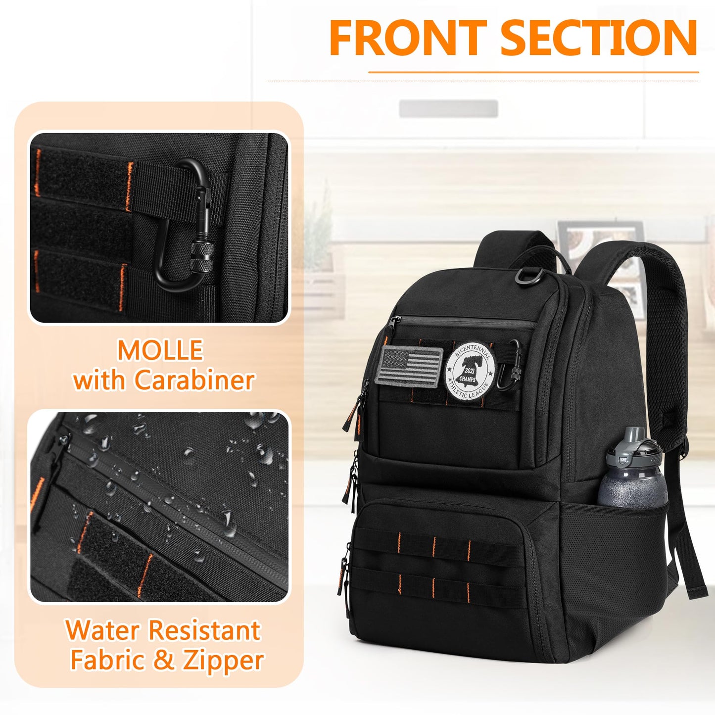 BAFASO Tactical Lunch Box for Women & Men, Lunch Backpack with Insulated Cooler Bag and 17 Inch Laptop Sleeve, Black