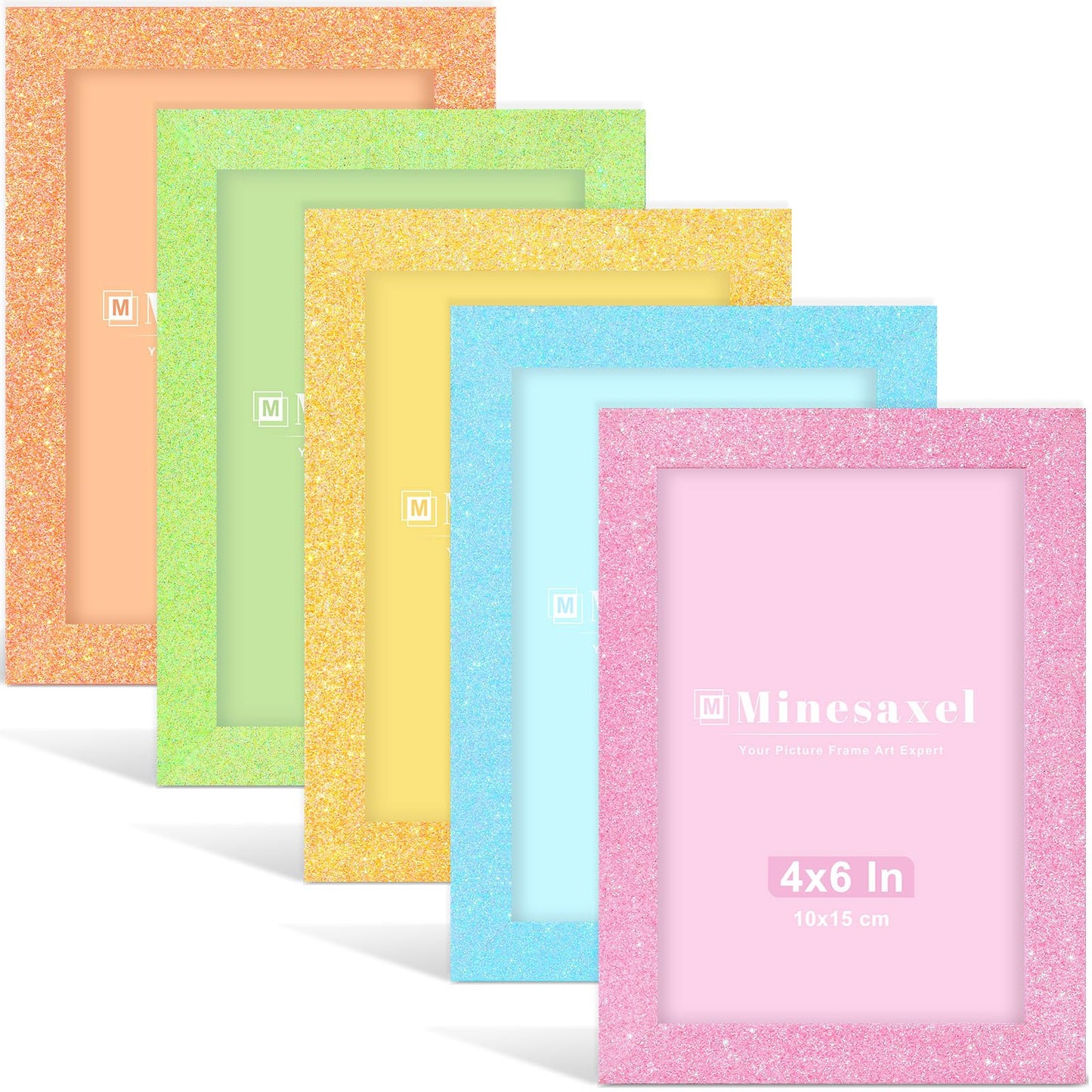 Minesaxel 4x6 Colorful Picture Frame Set of 5, Wall Gallery 4 x 6 Glitter Photo Frames, Sparkle Cute Fun Artwork Frame for Wall or Tabletop