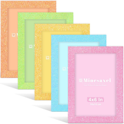 Minesaxel 4x6 Colorful Picture Frame Set of 5, Wall Gallery 4 x 6 Glitter Photo Frames, Sparkle Cute Fun Artwork Frame for Wall or Tabletop