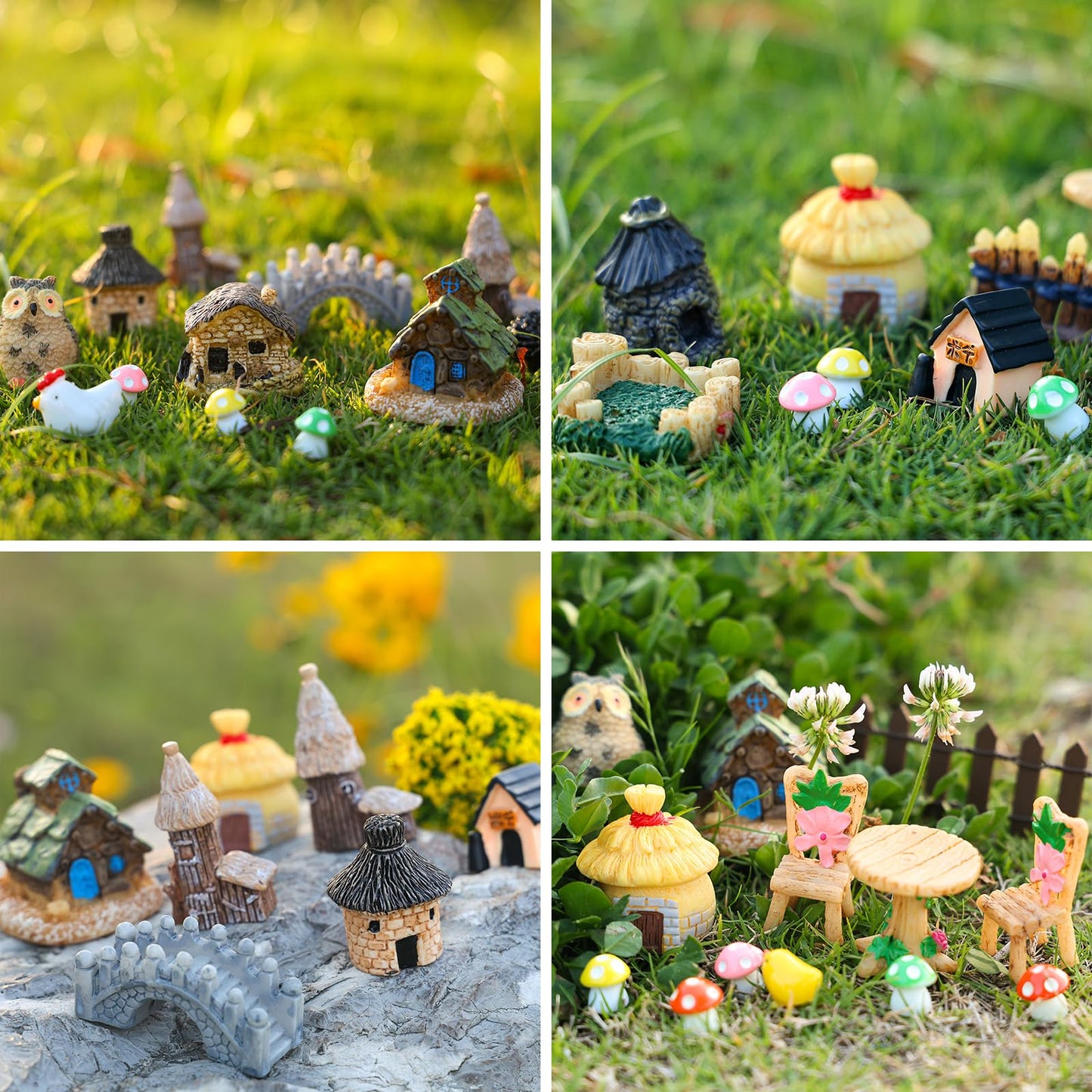 HIYZI 60 PCS Mini Fairy Garden Accessories Kit Enchanted Miniature House Decor Set with Tiny Figurines, DIY Micro Landscape Ornaments for Terrarium, Dollhouse Succulent Craft