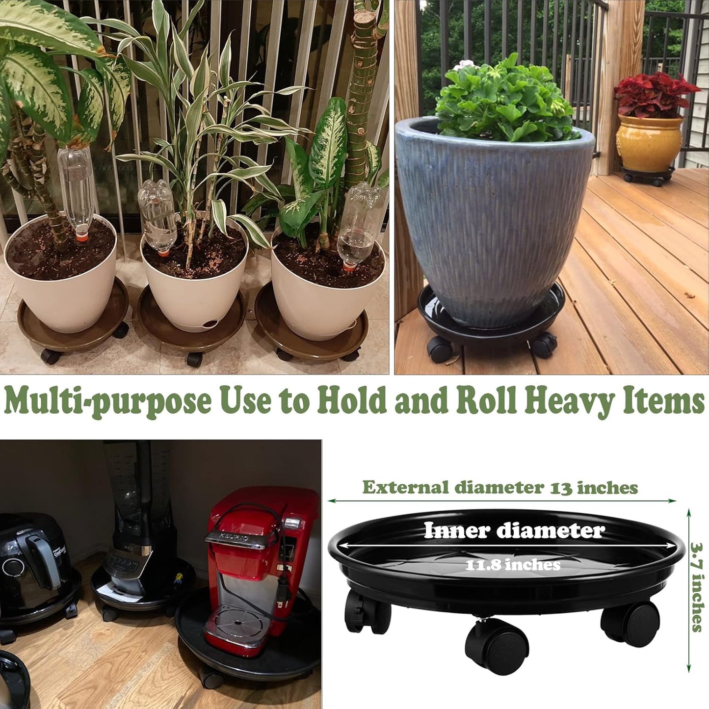 5 Packs 11.8" Plant Caddy With Wheels Plastic Rolling Stands Heavy-Duty Dolly With Casters Indoor Outdoor Wheeled