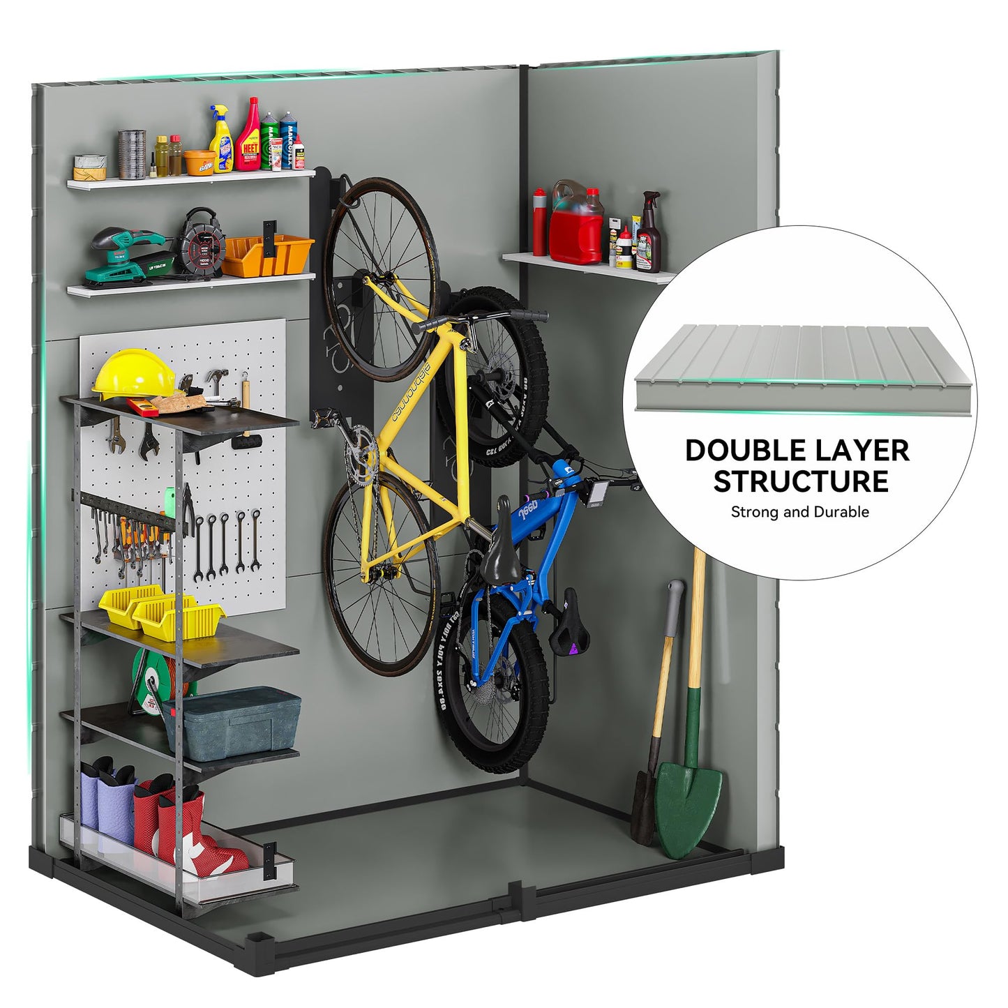 DWVO 5x3 FT Outdoor Storage Shed with Floor, All-Weather Resin Storage Shed with Lockable Door & Window, Waterproof Plastic Tool Storage for Garden, Backyard, Patio, Lawn,Blue-Gray+Black
