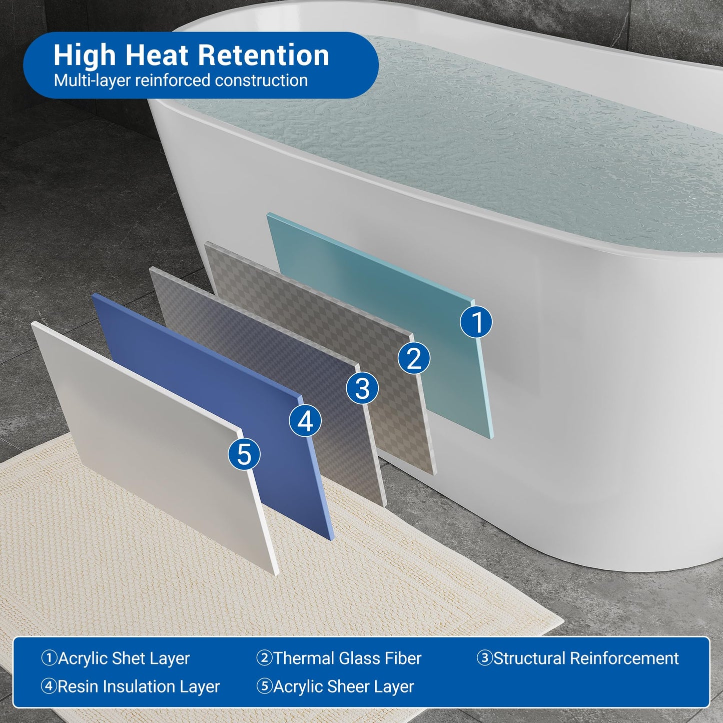 67 Inch Freestanding Bathtubs, Acrylic Free Standing Tub, Integrated Overflow Design, Luxury Freestanding Bathtub for Contemporary Home