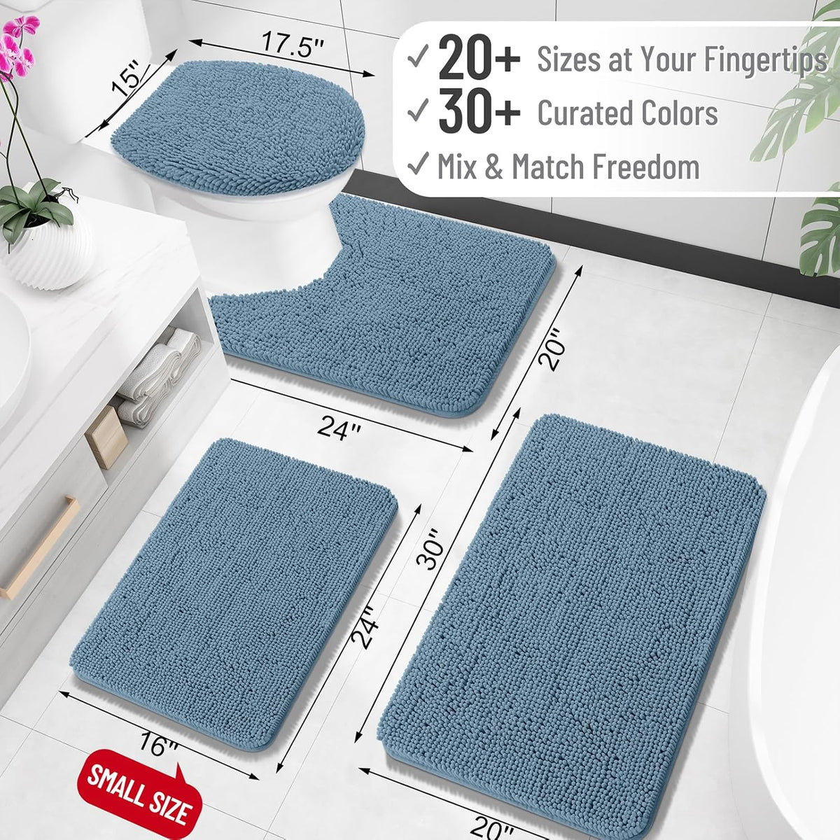 OLANLY Bath Rugs - Extra Soft Chenille, Quick Dry & Absorbent | 36x24, Airy Blue, Machine Washable