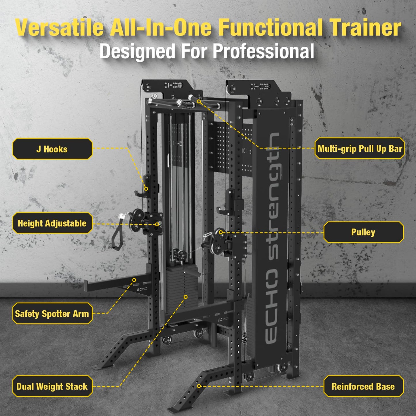 Commercial Functional Trainer Cable Machine with Dual Weight Stacks Power Cage Squat Rack Cable Crossover Exercise Machine with Pulley System All in One Home Gym Systems, Functional Trainer(Model A)