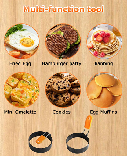 DAWZMR 6 PCS Egg Rings 3.5 Inch, Egg Ring Mold for Cooking Frying with Oil Brush, Blackstone Fried Egg Circles for Breakfast Sandwiches