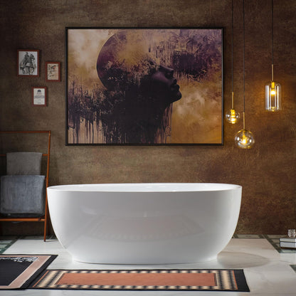 WOODBRIDGE 66" Acrylic Freestanding Bathtub Contemporary Soaking White Tub with Brushed Gold Overflow and Drain，B0027-BG
