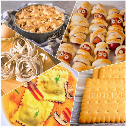 Pastry Dough Lattice Cutter Wheel Roller Fondant Ribbon Cutter with 4 Different Gears Embosser Set Household Time-Saver Baking Pastry Tools for Dough Cookie Pie Pizza Bread Pastry