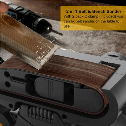 Jellas 7Amp Belt Sander 3 × 21-Inch with Dust Bag, Bench Sander with Variable-speed Control, 2 in 1 Vacuum Adapter, 10 Feet (3 Meters) Length Power Cord - BS750