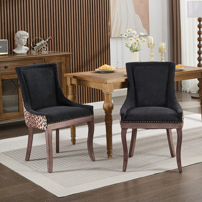 Upholstered Dining Chairs Set of 2,Mid Century Modern Dining Room Chairs with Solid Wood Frame Bronze Nail Head,Armless Accent Chair for Living Room Kitchen Restaurant 36.4" H Leopard
