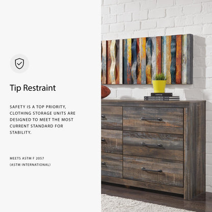 Signature Design by Ashley Drystan 6 Drawer Dresser, Large-scale Hardware, Smooth-gliding Drawers, Wood, 58.7" W x 15.31" D x 36.46" H, Weatherworn Brown