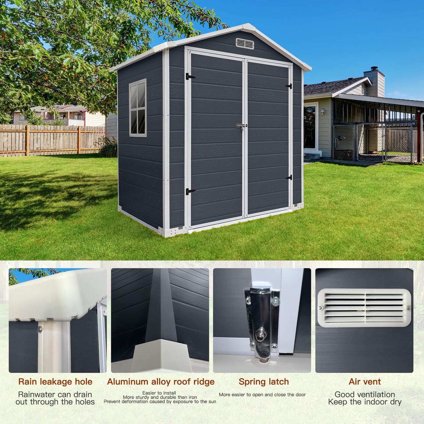 YOPTO 6x4 FT Storage Shed,Plastic Outdoor Storage Shed with Floor and Lockable Door,Waterproof Garden Shed W/Windows & Vents,Sloped Roof,Tool House for Storing Bicycles,Lawnmowers,Cold Grey