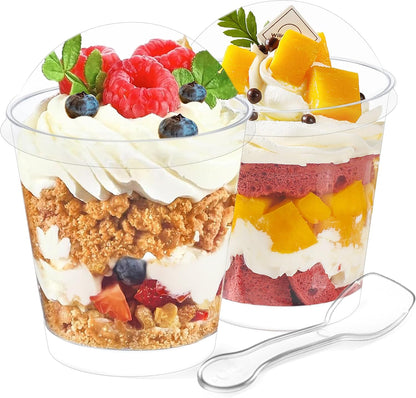 300 Pack 6 oz 100 OTOB Dessert Cups with Lids and Spoons | Serves | Round Small Yogurt Parfait Cups for Appetizers