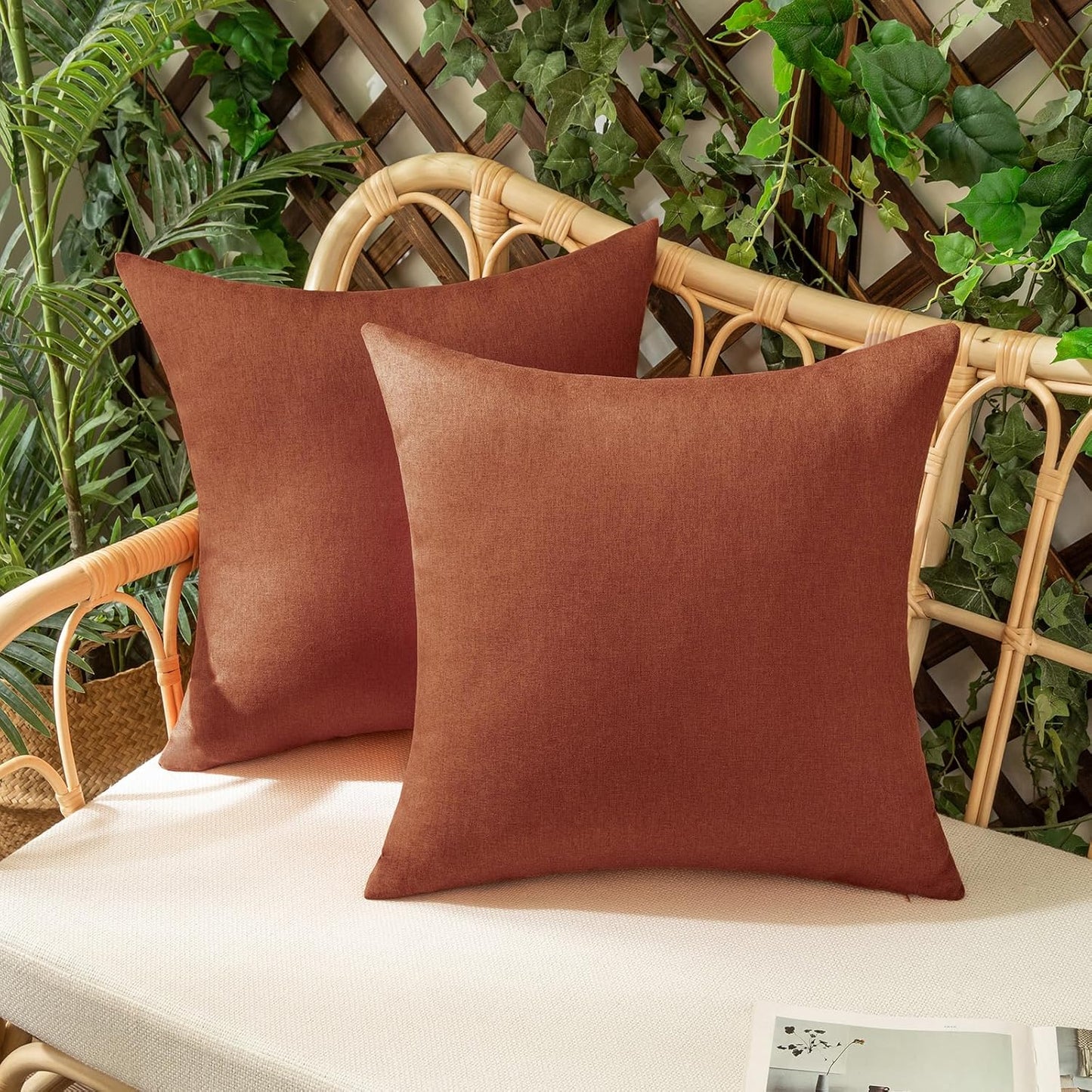 Woaboy Set of 2 Outdoor Waterproof Throw Pillow Covers, Rust Decorative Farmhouse Cushion Cases for Living Room 16x16