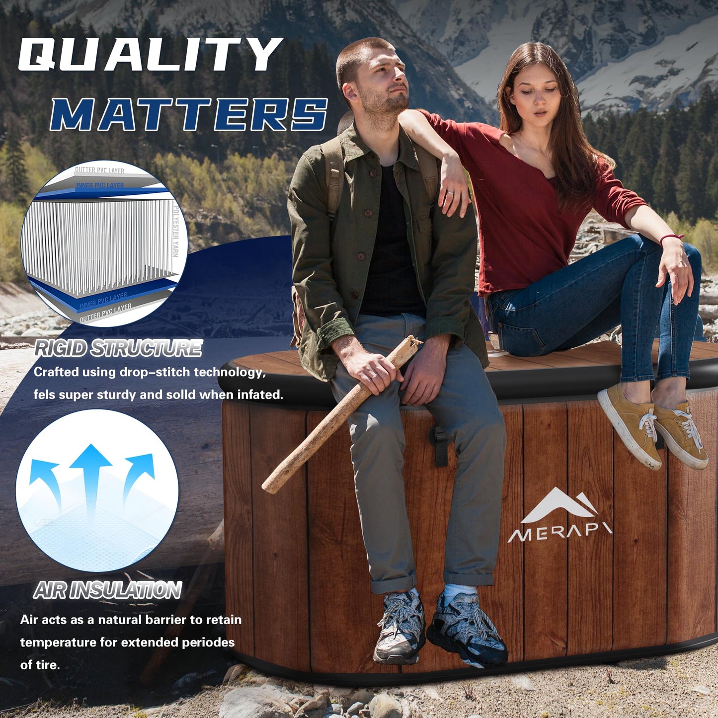 MERAPI XL 170 Gal Cold Plunge Tub with Cushion, Upgraded Ice Bath Tub for Athletes - Water Chiller Compatible - Inflatable Ice Bath at Home Recovery