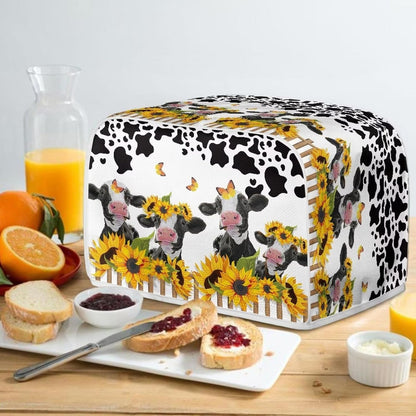 UNICEU Sunflower Farm Cow Animal 4 Slice Quilted Toaster Cover, Dust-proof Kitchen Small Appliance Cover