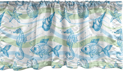 Ambesonne Nautical Window Valance 54" X 18" Marine Ocean Pattern Curtain for Kitchen Bedroom Decor, Mint Blue