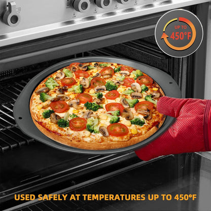 Pizza Pan, 14 Inch Nonstick for Oven with Widen Handles for Cooking, Baking, Grilling, Black