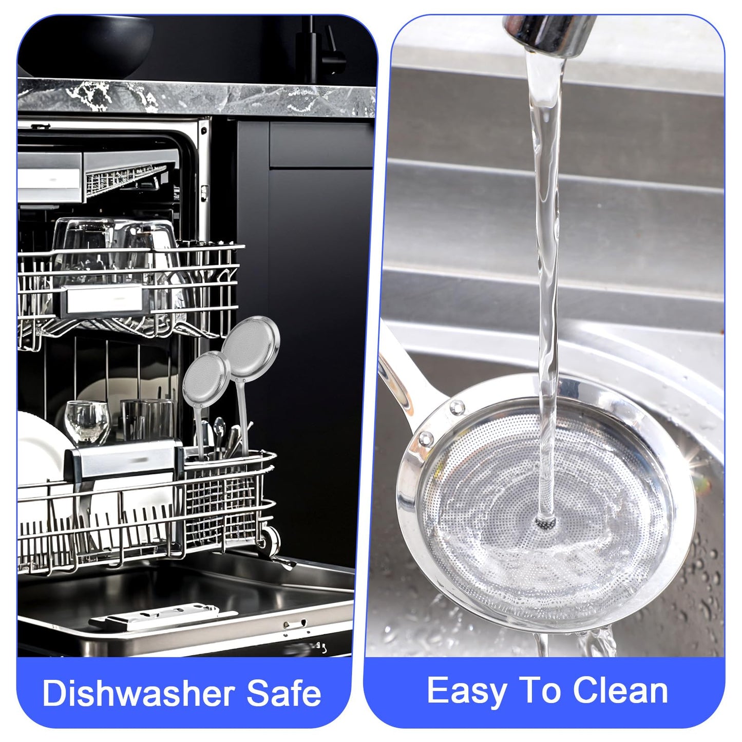 Stainless Steel Fine Mesh Strainer, Set of 4 Fine Mesh Sieve for Kitchen Cooking, Long Handle Food Strainer Steel Colander (Set of 2 Sizes)
