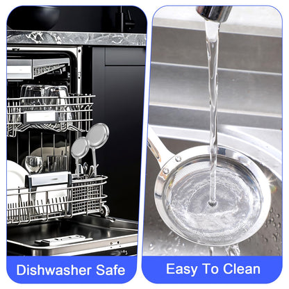 Stainless Steel Fine Mesh Strainer, Set of 4 Fine Mesh Sieve for Kitchen Cooking, Long Handle Food Strainer Steel Colander (Set of 2 Sizes)