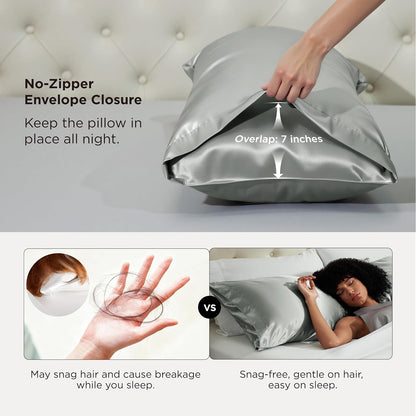 Bedsure Satin Body Pillowcase - Cooling Silky Cover for Hair & Skin | Grey, 20x54 Inches