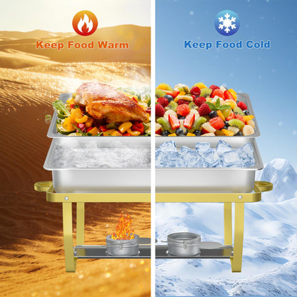 Chafing Dish Buffet Set - HARDURA 4 Packs 9.5QT Stainless Steel Food Warmer, Leak-Proof & Foldable Design, 4+ Hours Insulation, for Buffet Servers and Warmers, Ideal for Catering, Party（Gold）