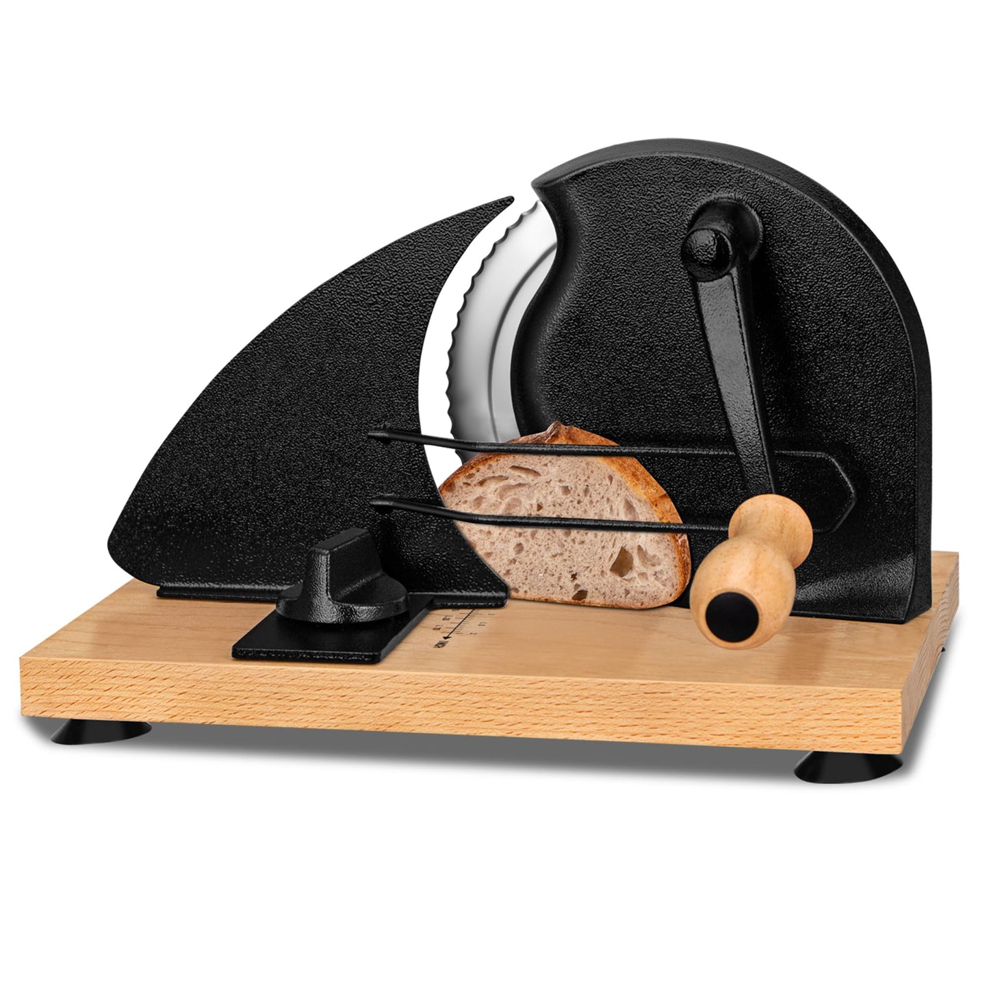 Manual Bread Slicer for Homemade Sourdough Bread Adjustable Thickness Bread Cutter with Hand Crank, Slicing Guide, Scale Line, Stainless Steel Blade & Suction Cups, for Perfect Even Slices (Black)