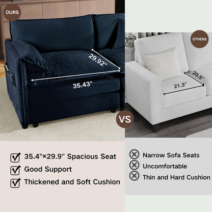 KEIKI Oversized Accent Chair Set of 2, Chenille Deep Seat Single Sofa Chairs with Side Pockets, Modern Upholstered Armchair for Bedroom, Living Room, Apartment, Blue