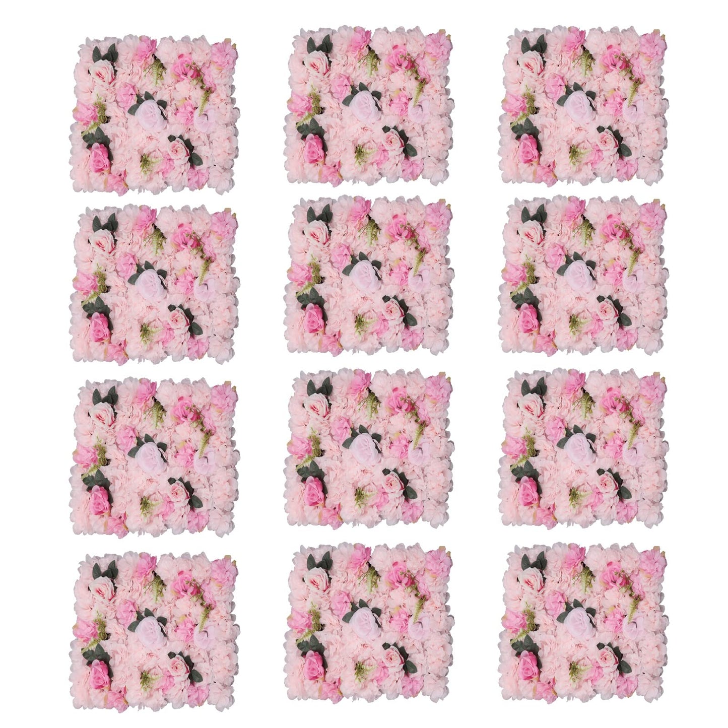 12pcs Silk Flower Wall Panel 60x40cm - Perfect for Indoor/Outdoor Wedding, Party Decor, Floral Backdrop, Home, Garden Privacy Screen, Artificial Flower Mat Light Pink