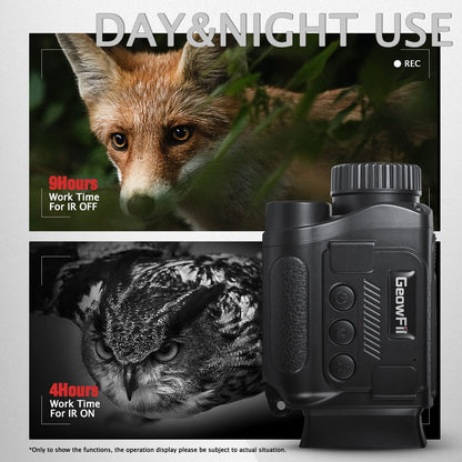 GeowFiiTech Night Vision Monocular, 4K Infrared Digital Night Vision Goggles with 850nm IR, 40M Photo & 4K Video, 984FT Range, 8X Zoom, Rechargeable Battery, 32GB Card for Hunting Camping Adventure