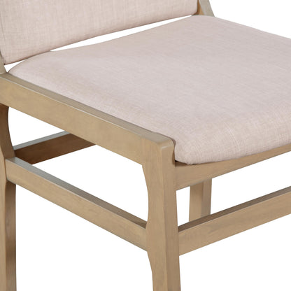 Christopher Knight Home Dash Rubber Wood Dining Chairs Set of 4, Modern Upholstered Dining Chairs, Armless Kitchen Chairs, Dining Room Living Room Accent Chair for Extra Seat, Light Natural+Beige