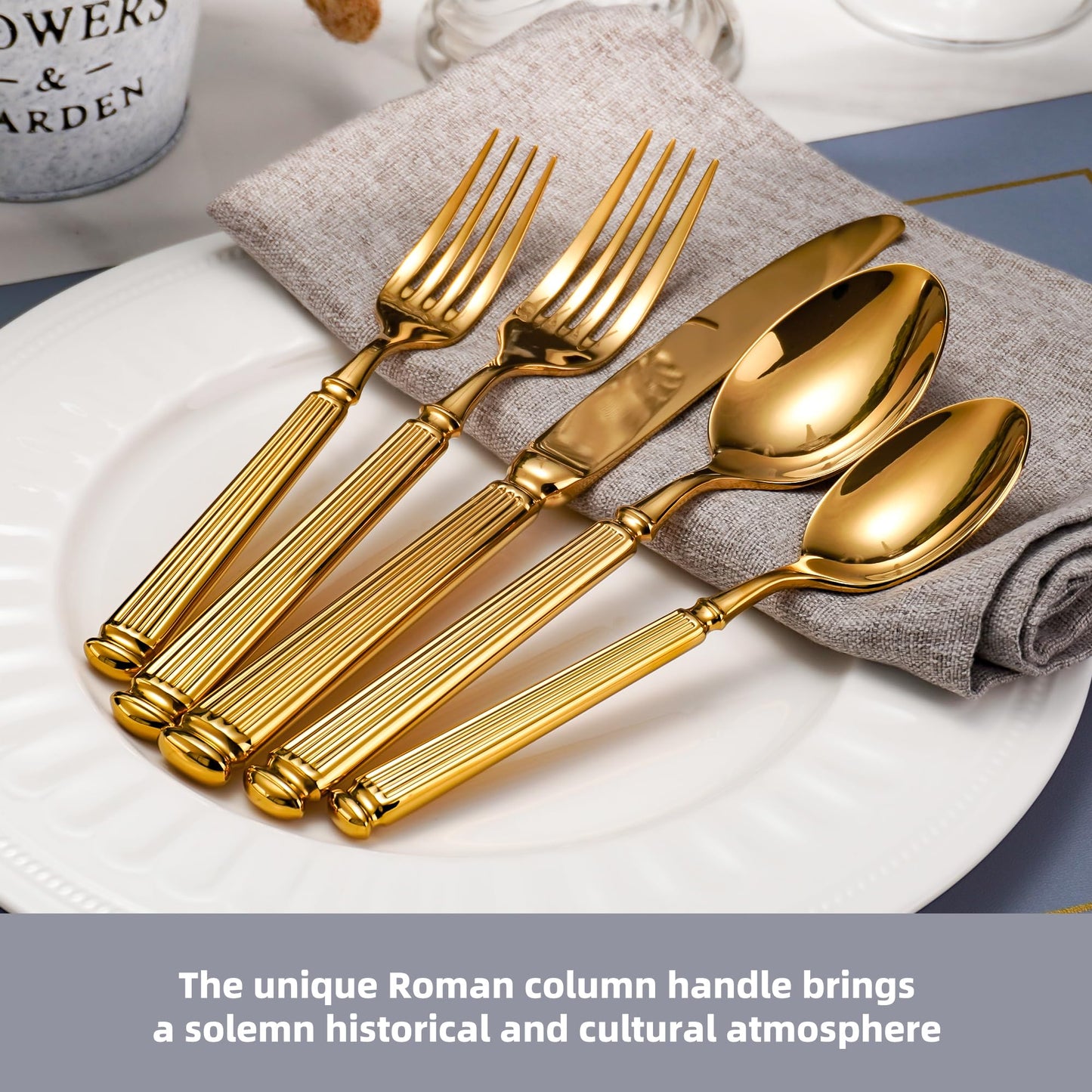 60-Piece Extra Thick Flatware Set, Heavy Duty Gold Silverware Set for 12, 18/10 Stainless Steel Flatware, Perfect for Weddings, Gift, Everyday Use