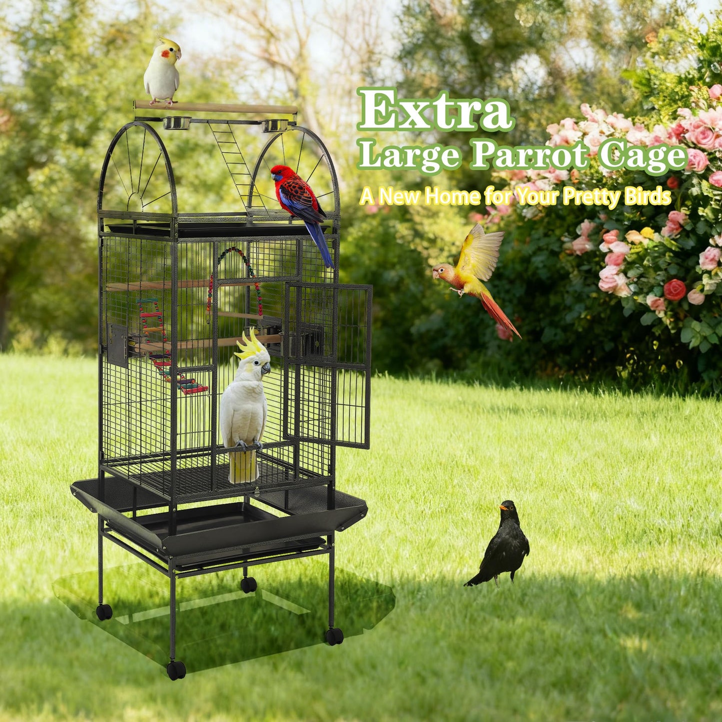 Sinopet 68'' Large Parrot Cage, Large Bird Cages for Parrots,Conure Cage for Birds, Cockatiel Cage with Play Top,Feeders,Slide-Out Tray,Seed Catcher,Birdcage Toys for Cockatoo,African Grey,Lovebird