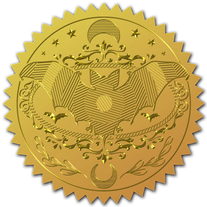 CRASPIRE 2" Gold Foil Sticker Halloween 100pcs Certificate Seals Gold Embossed Bat Moon Round Embossed Foil Seal Stickers for Envelopes Invitation Card Diplomas Awards Graduation