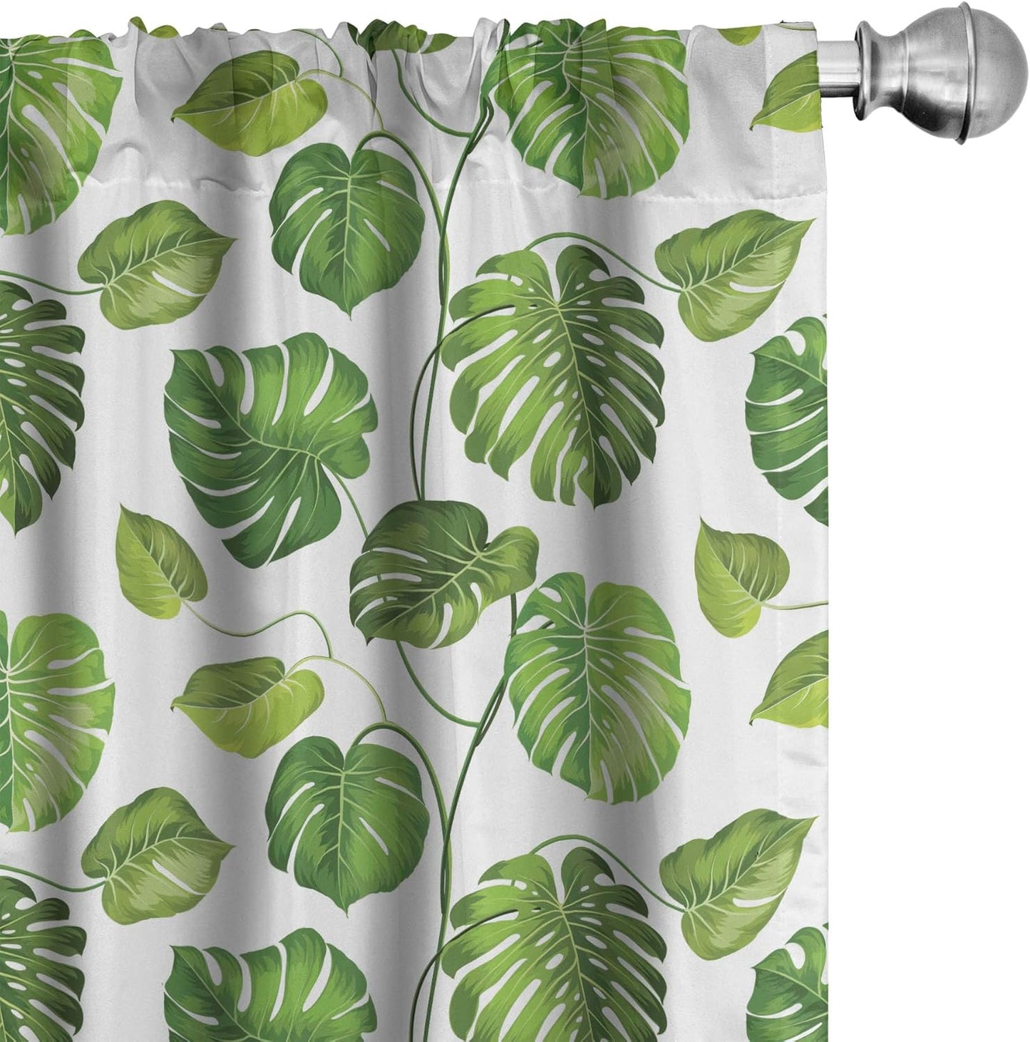 Lunarable Leaf Window Curtains, Tropical Jungle Rainforest Leaves Art Print, 2-Panel Set, 28" x 63", Green White