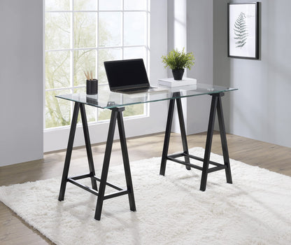 OSP Home Furnishings Middleton 47 Inch Desk with Clear Beveled Glass Top, Black Base