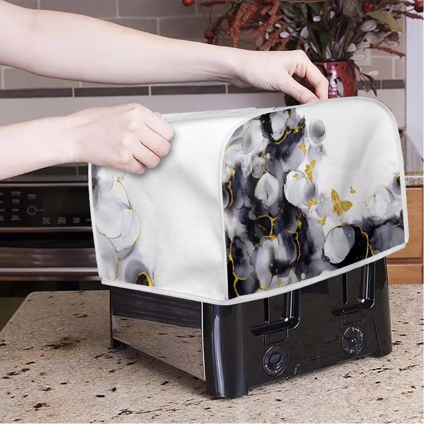 Marbling Butterfly Print 2 Slice Toaster Dust Cover, Kitchen Microwave Oven Cover, Anti Dust and Fingerprint