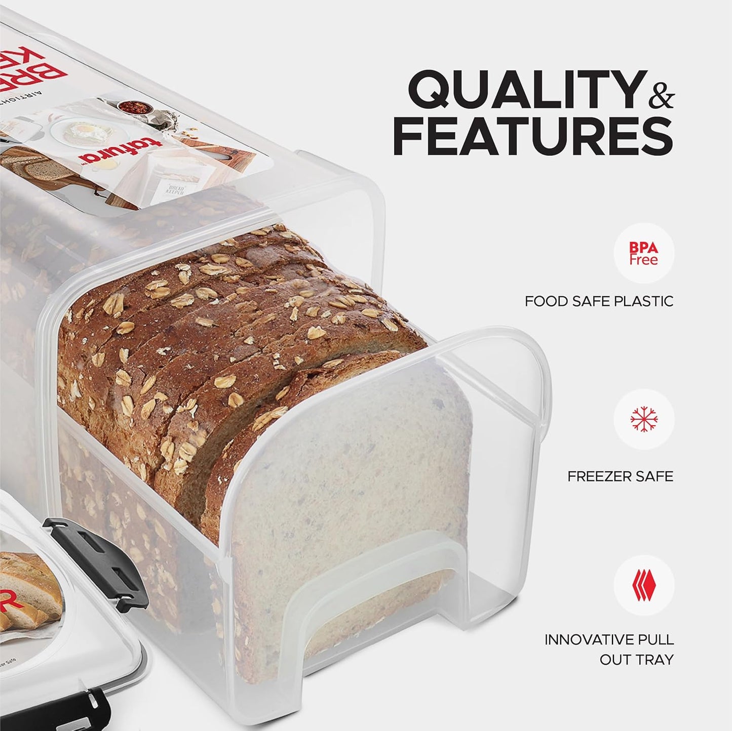 Tafura Bread Storage Container (2 Pack) with Tray, Plastic Bread Box with Airtight Lid for Homemade Bread, BPA Free