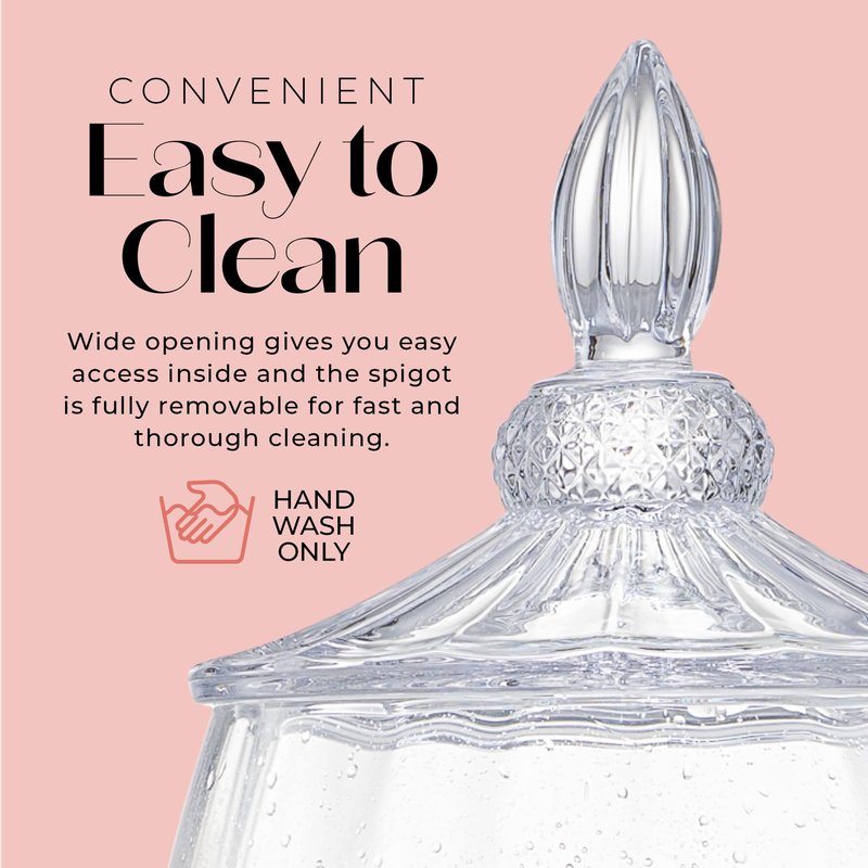 Fifth Avenue Crystal Madison Optic Beverage Cold Drink Dispenser w 1.7-Gallon Capacity Glass Jug, Leak Proof Acrylic Spigot for Parties, Weddings,& More, 8.5x18