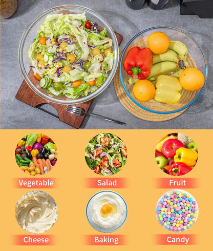 6.5Qt Extra Large Glass Mixing Bowls, Clear Large Salad Bowls,Thickened Glass Big Mixing Bowls Salad Bowls Cooking Bowl for Kitchen Prepping Storing Baking Serving, Fruit, Snacks, Borosilicate Glass