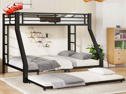 NOAHLEO Stronger & Safer Heavy Duty Metal Twin XL Over Queen Size Bunk Bed with Twin Trundle for Adults Teens, More Stable Thickened Steel Bunkbed (Twin XL Over Queen with Twin Trundle)