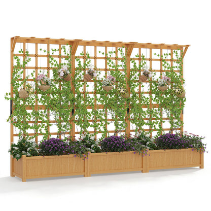Aoxun 108" Wooden Raised Garden Bed with Trellis & Hanging Roof, 3-Piece Plant Planter Boxes for Climbing Vines, Flowers & Plants