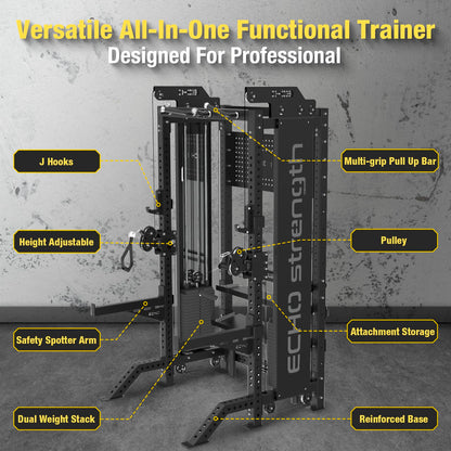 Commercial Functional Trainer Cable Machine with Dual Weight Stacks Power Cage Squat Rack Cable Crossover Exercise Machine with Pulley System All in One Home Gym Systems, Model B