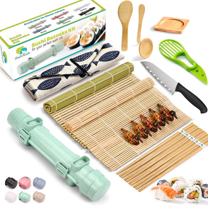 SmileTools Sushi Making Kit, 22 in 1 Sushi Roller Sushi Maker Kit with Bamboo Sushi Rolling Mats, Bazooka, Chef's Knife, Chopsticks, Sauce Dishes, Rice Spreader, Avocado Slicer, Guide Book