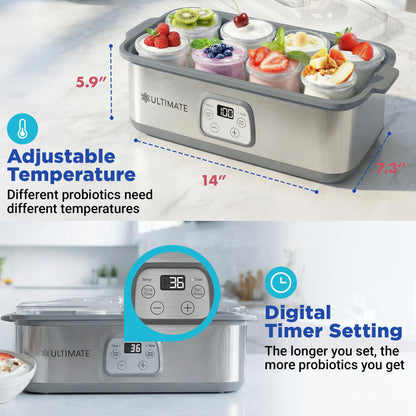 Ultimate Probiotic Yogurt Maker with Adjustable Temperature & Time Control - Make Trillions of Live Probiotics & Get Better Gut Health - ULTIMATE LIFETIME WARRANTY - Wellness Gifts for Men & Women