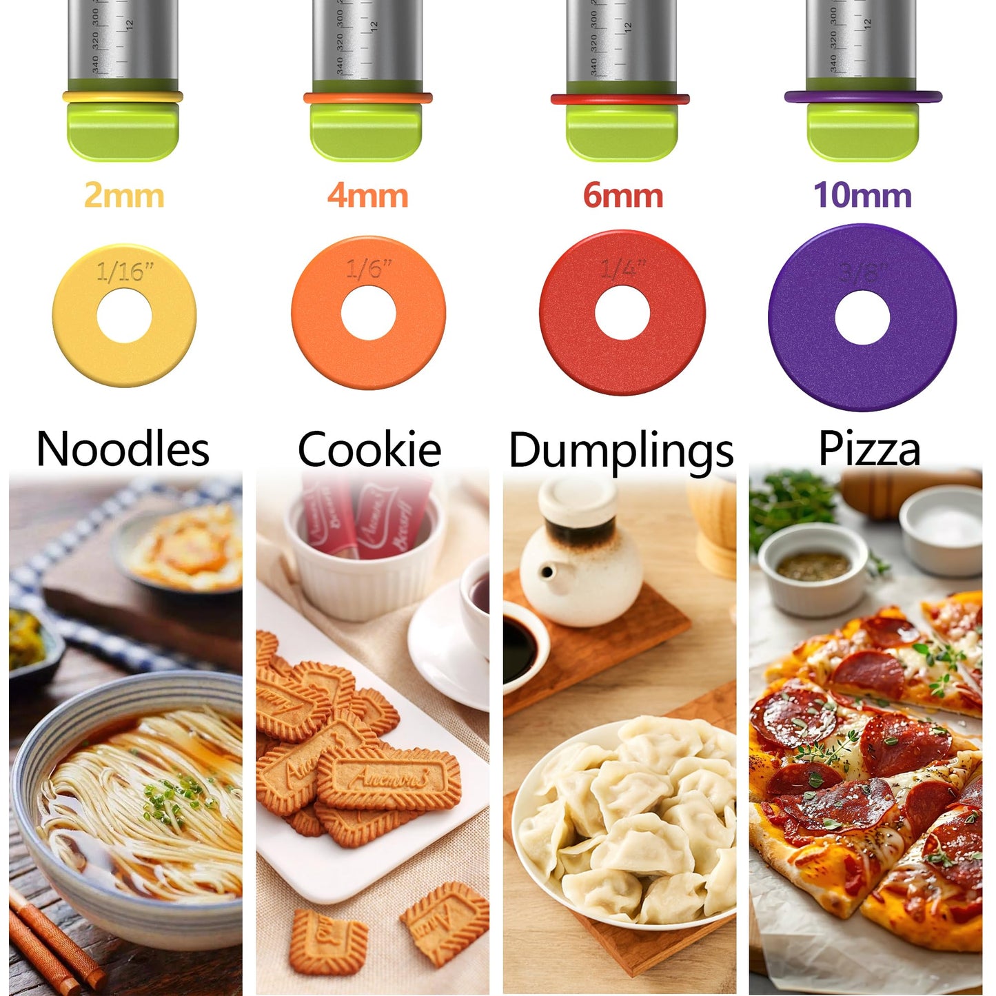 Mepple Stainless Steel Rolling Pin with Thickness Rings for Fondant, Pizza, Cookie, Pastry, Pie,Roller Rod for Dough Thickness,Rolling Pin for Baking, 13.6" with 4 Thickness Rings and Wooden Stand